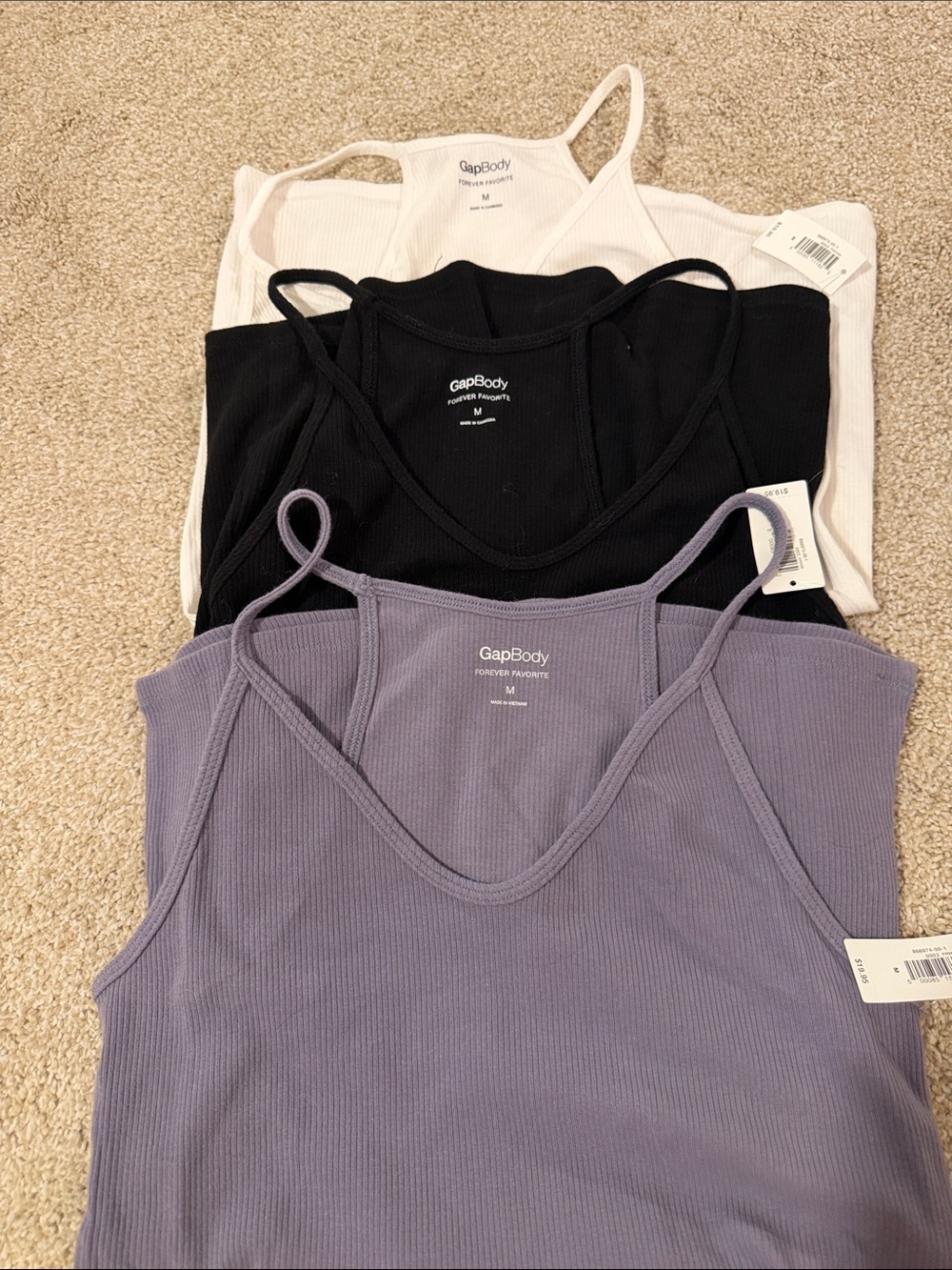 GapBody Ribbed Camisole 3-Pack — Lavender, Black & White